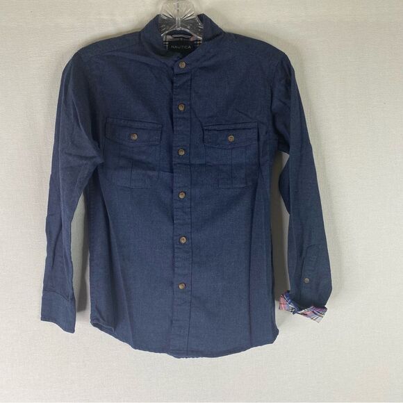 Nautica Shirt Boys Blue Chambray Denim Soft Button Down M 10/12 Preppy - Picture 2 of 7